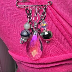 Beaded Glass Crystal Brooch Bar Pin Charms Saftey Pin Multicolor Handmade OOAK